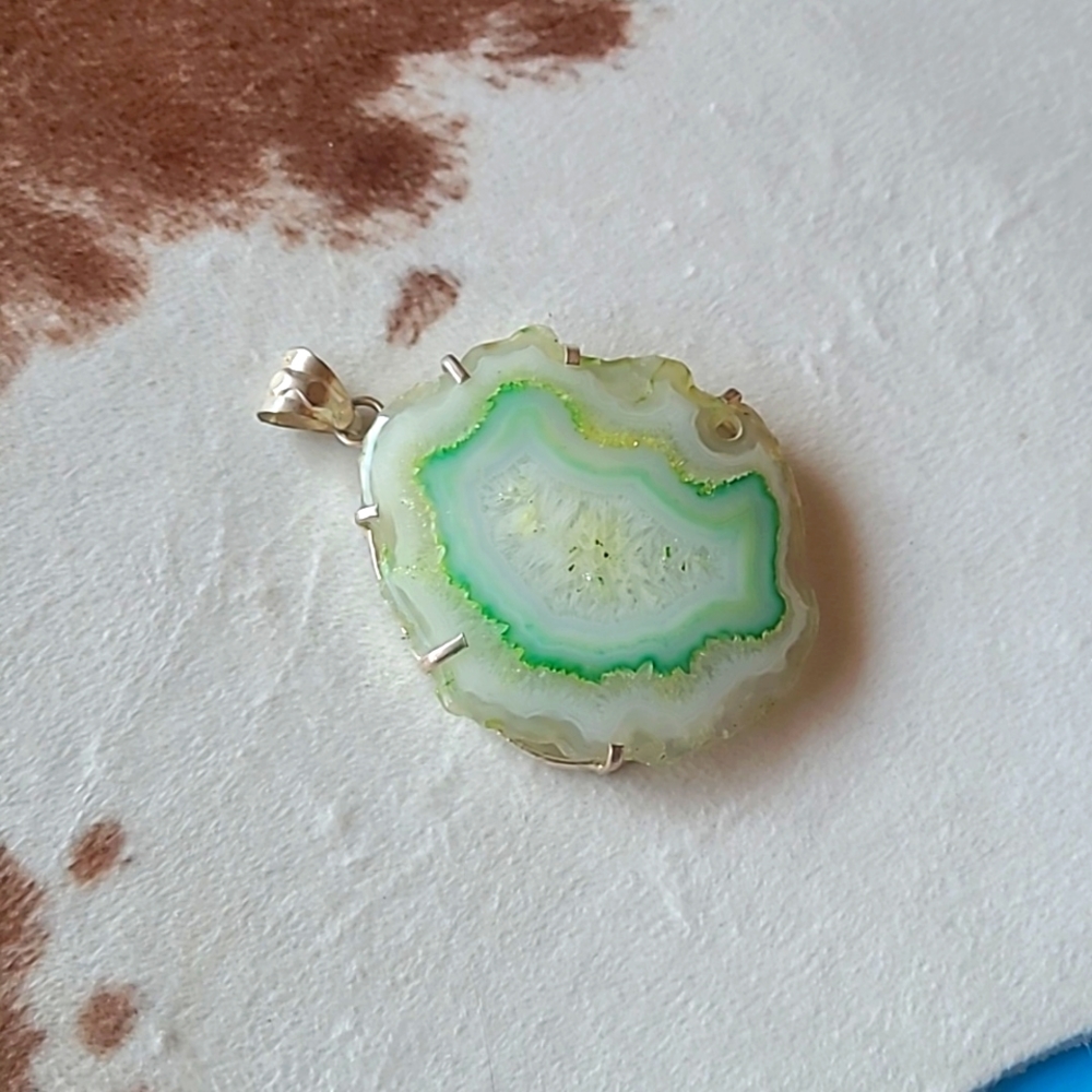 Light Green Raw Druzy Agate Pendant